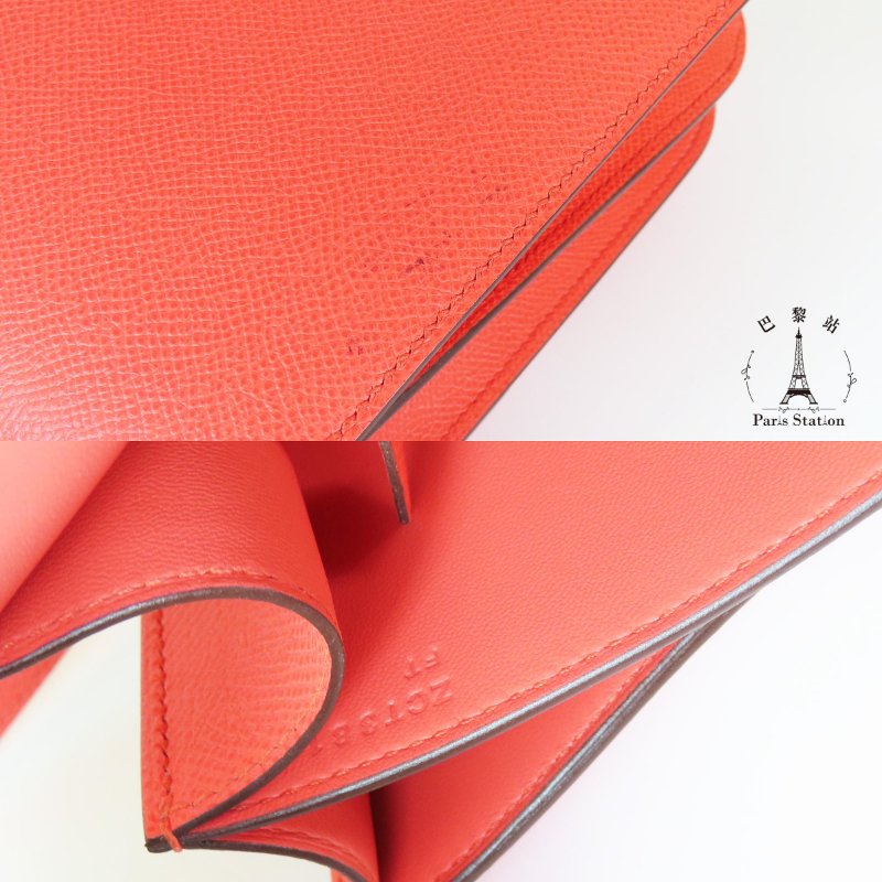 【巴黎站二手名牌專賣店】＊現貨＊HERMES 愛馬仕 真品＊Z刻橘紅色皮革銀邊H琺瑯釦CONSTANCE24康康肩背斜背包-7