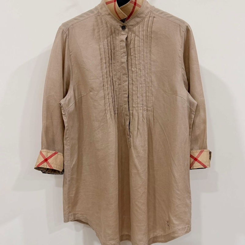 BURBERRY 倫敦 卡其反褶格紋長版戰馬上衣-1
