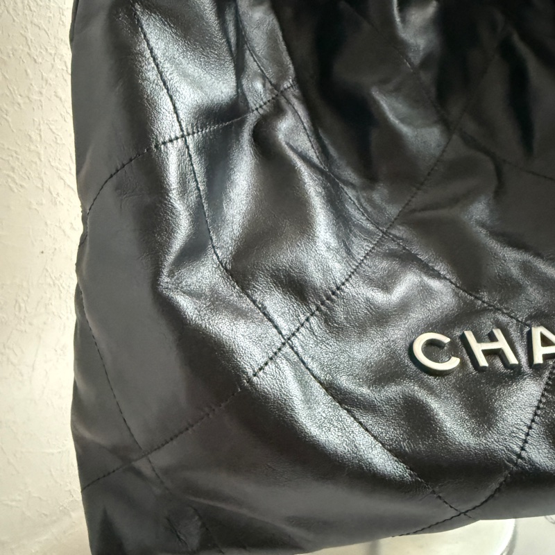 香奈兒垃圾袋中號黑色銀字 22bag 全配-1