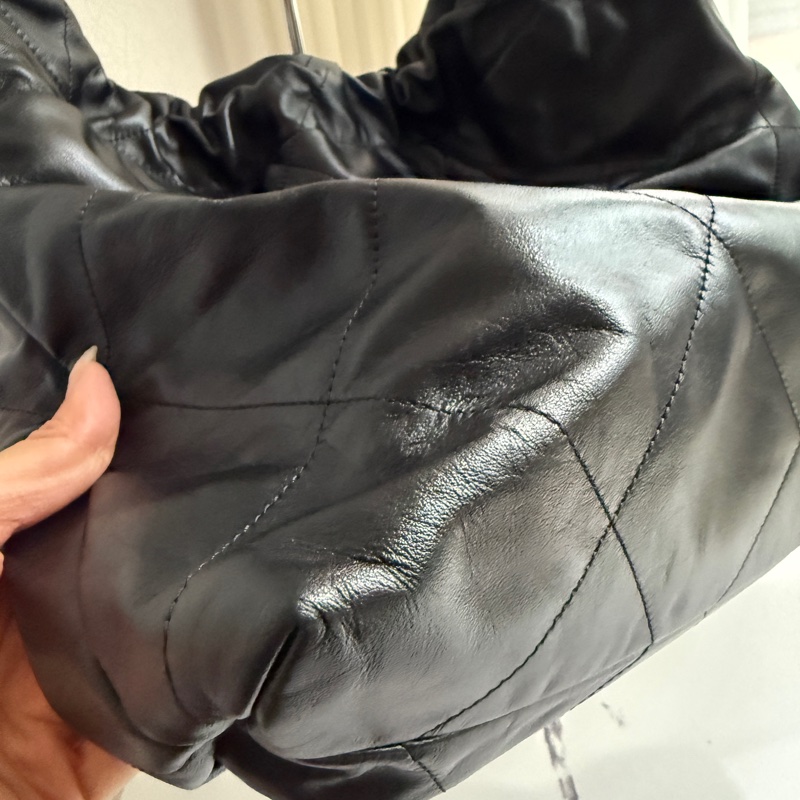 香奈兒垃圾袋中號黑色銀字 22bag 全配-3