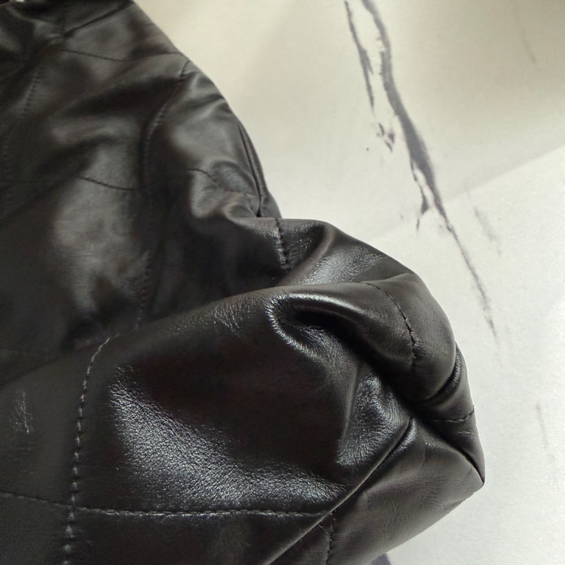 香奈兒垃圾袋中號黑色銀字 22bag 全配-5