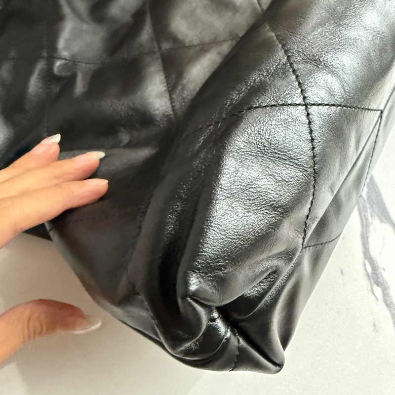 香奈兒垃圾袋中號黑色銀字 22bag 全配-6