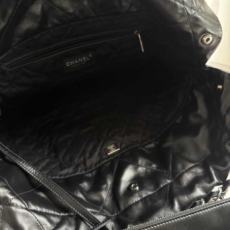 香奈兒垃圾袋中號黑色銀字 22bag 全配-10