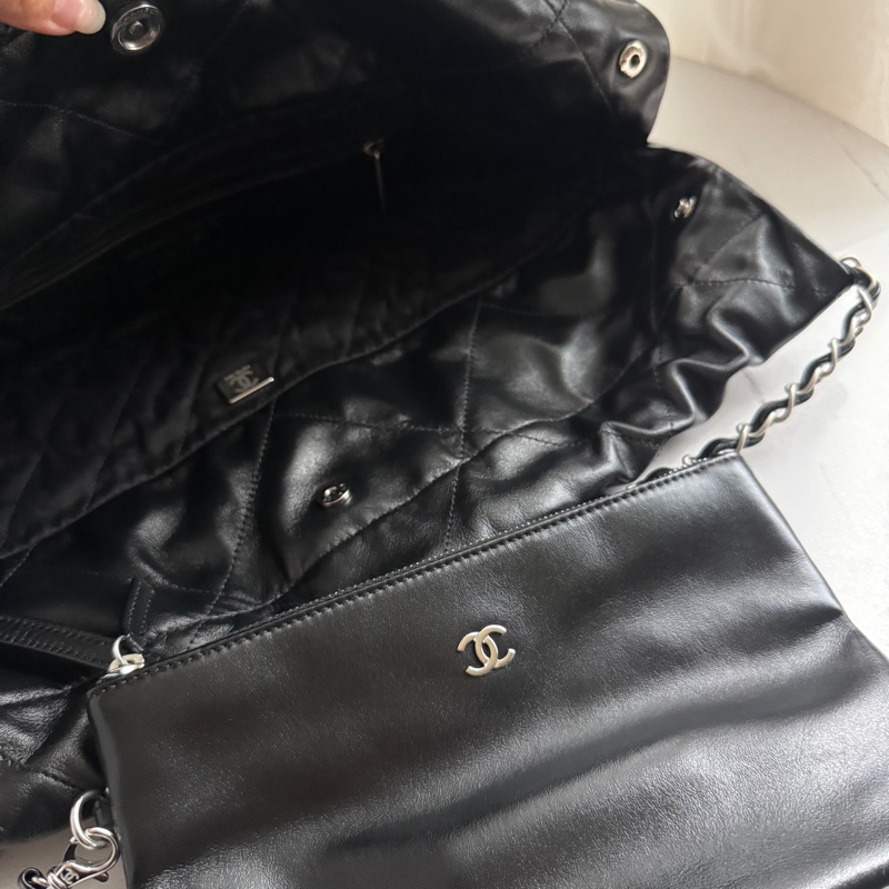 香奈兒垃圾袋中號黑色銀字 22bag 全配-11