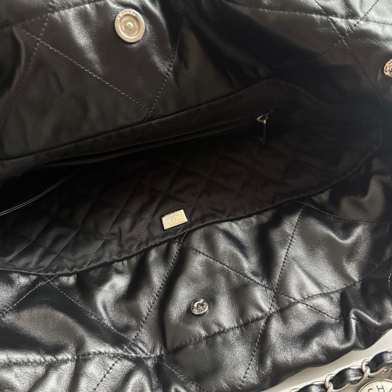 香奈兒垃圾袋中號黑色銀字 22bag 全配-12