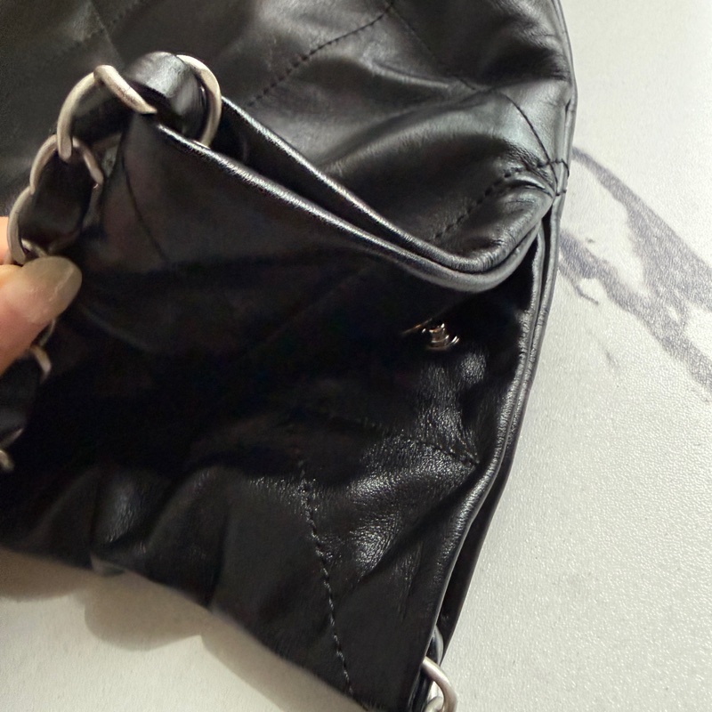 香奈兒垃圾袋中號黑色銀字 22bag 全配-16