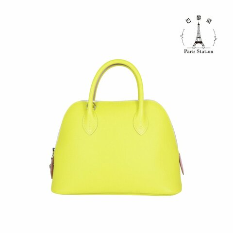 【巴黎站二手名牌專賣店】＊現貨＊HERMES 愛馬仕 真品＊U刻BOLIDE 25黃粉拼色皮革柏莉包 手提肩背斜背包