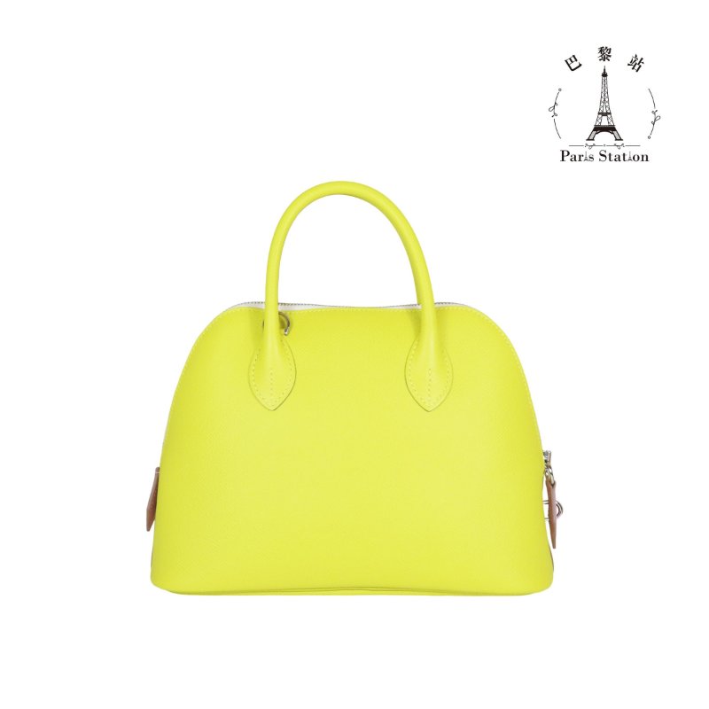 【巴黎站二手名牌專賣店】＊現貨＊HERMES 愛馬仕 真品＊U刻BOLIDE 25黃粉拼色皮革柏莉包 手提肩背斜背包-1