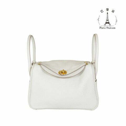 【巴黎站二手名牌專賣店】＊現貨＊HERMES 愛馬仕 真品＊B刻8L冰川白皮革金釦LINDY 26手提肩背包