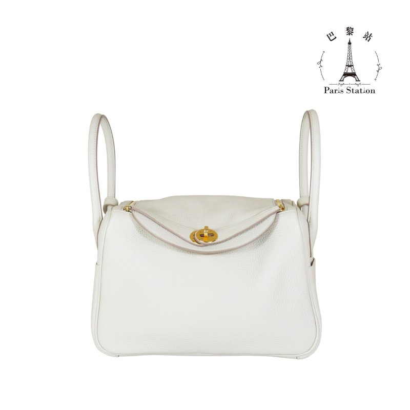 【巴黎站二手名牌專賣店】＊現貨＊HERMES 愛馬仕 真品＊B刻8L冰川白皮革金釦LINDY 26手提肩背包-0