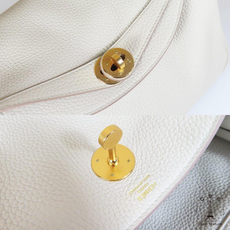 【巴黎站二手名牌專賣店】＊現貨＊HERMES 愛馬仕 真品＊B刻8L冰川白皮革金釦LINDY 26手提肩背包-5