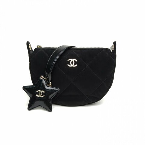 CHANEL 25NNEIGE滑雪系列星星掛件豌豆包黑色絲絨金扣肩背包