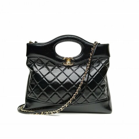 CHANEL 31Bag24B/23*22黑色羊皮晶片開金扣肩背包
