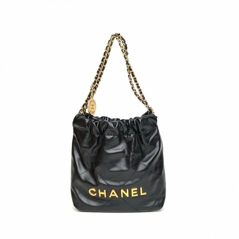 CHANEL 22BagTote托特包Mini黑色牛皮晶片開金扣肩背包