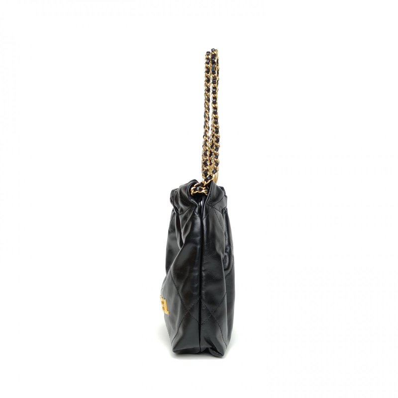 CHANEL 22BagTote托特包Mini黑色牛皮晶片開金扣肩背包-1