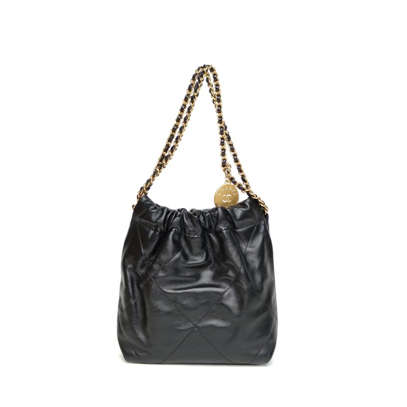 CHANEL 22BagTote托特包Mini黑色牛皮晶片開金扣肩背包-2