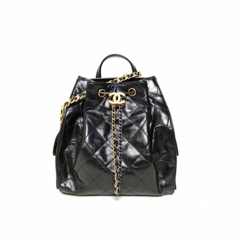 CHANEL 25bag雙肩包黑色牛皮晶片開金銀扣肩背包