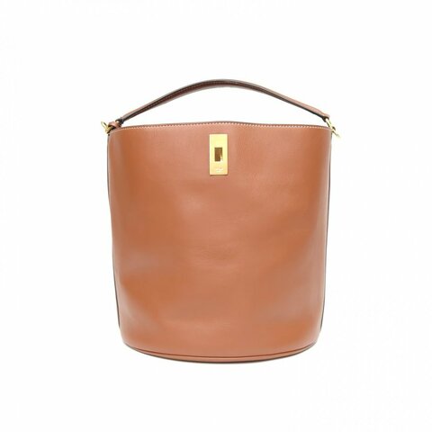 CELINE Bucket16水桶包中號褐色牛皮金扣肩背包