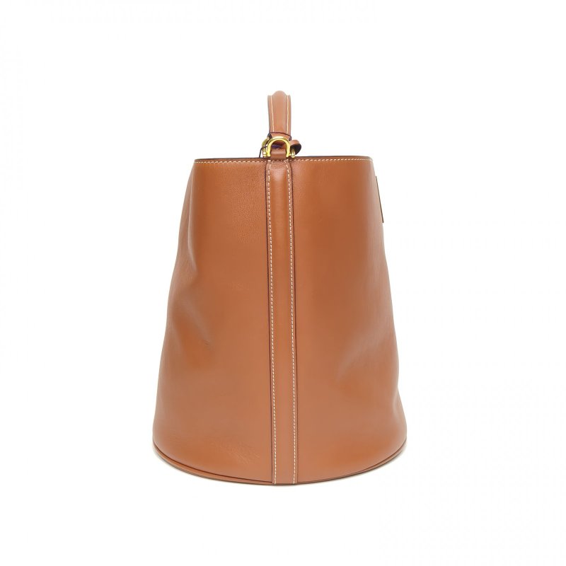 CELINE Bucket16水桶包中號褐色牛皮金扣肩背包-4