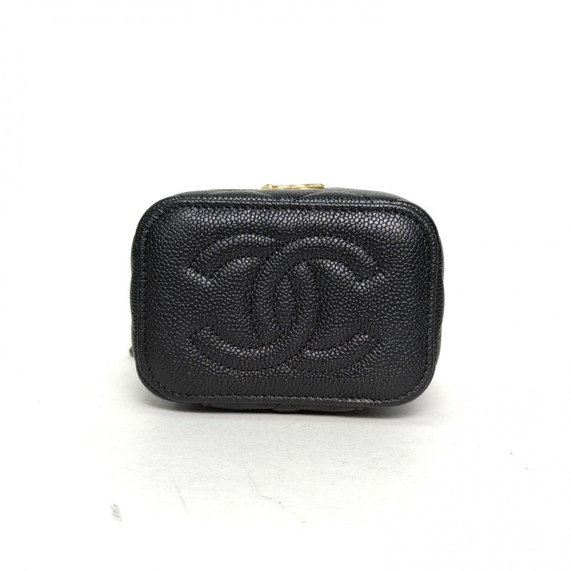CHANEL 23P方盒子化妝包愛心金球黑色荔枝牛皮金扣肩背包-4