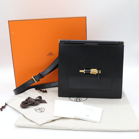 Hermès 愛馬仕 Sacabar  25 Box 牛皮 Epsom 牛皮  黑色 金釦 插銷包 肩背包