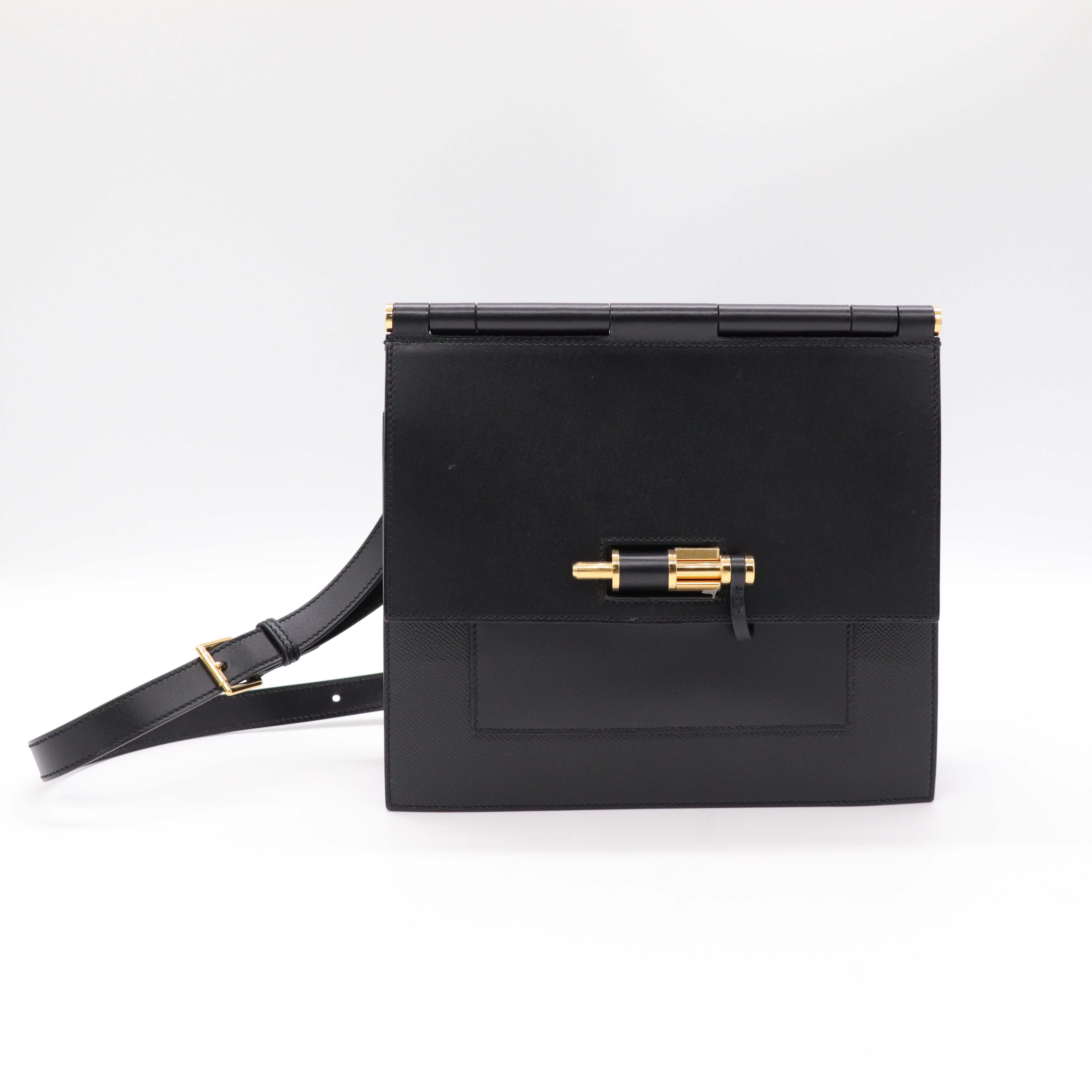 Hermès 愛馬仕 Sacabar  25 Box 牛皮 Epsom 牛皮  黑色 金釦 插銷包 肩背包-1