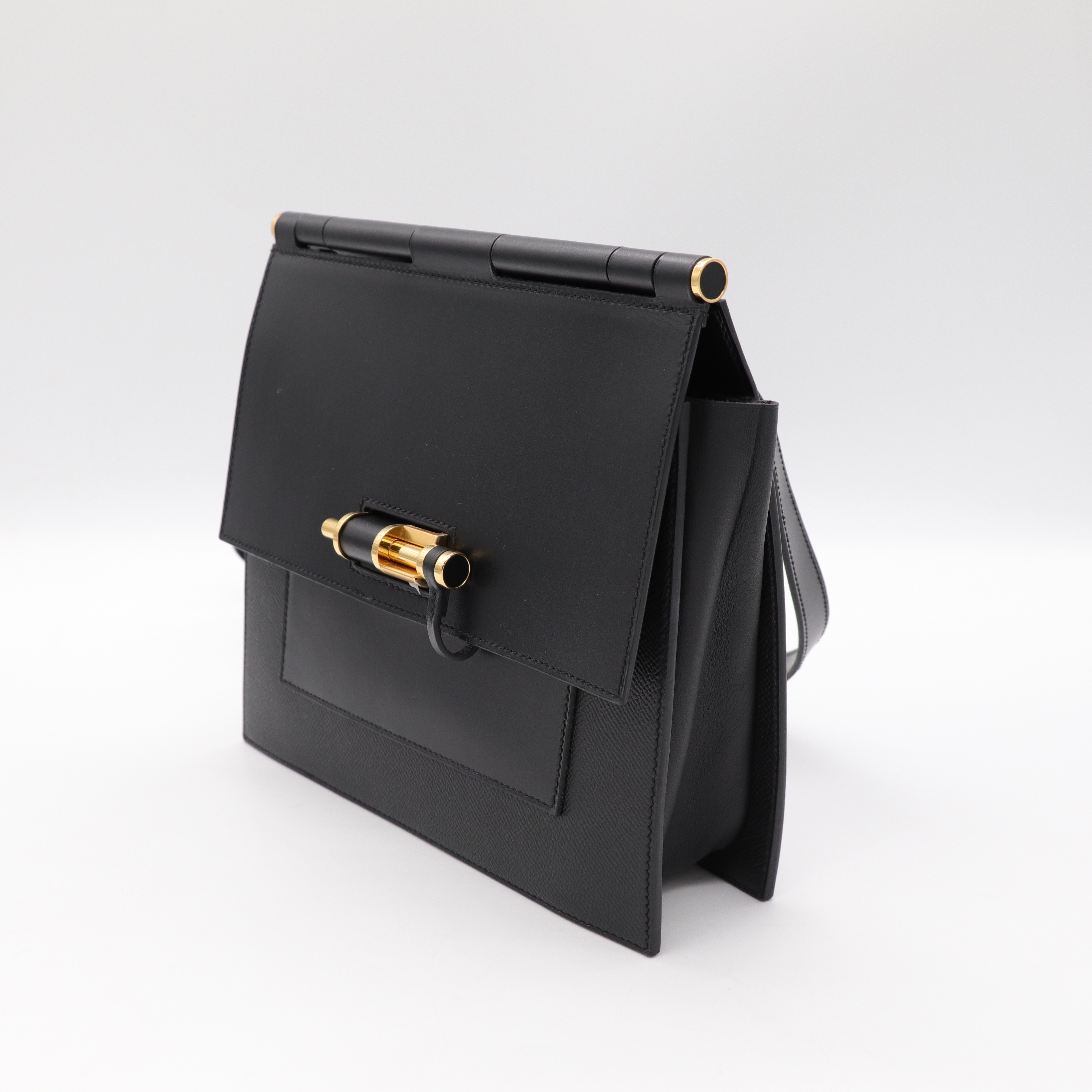 Hermès 愛馬仕 Sacabar  25 Box 牛皮 Epsom 牛皮  黑色 金釦 插銷包 肩背包-3