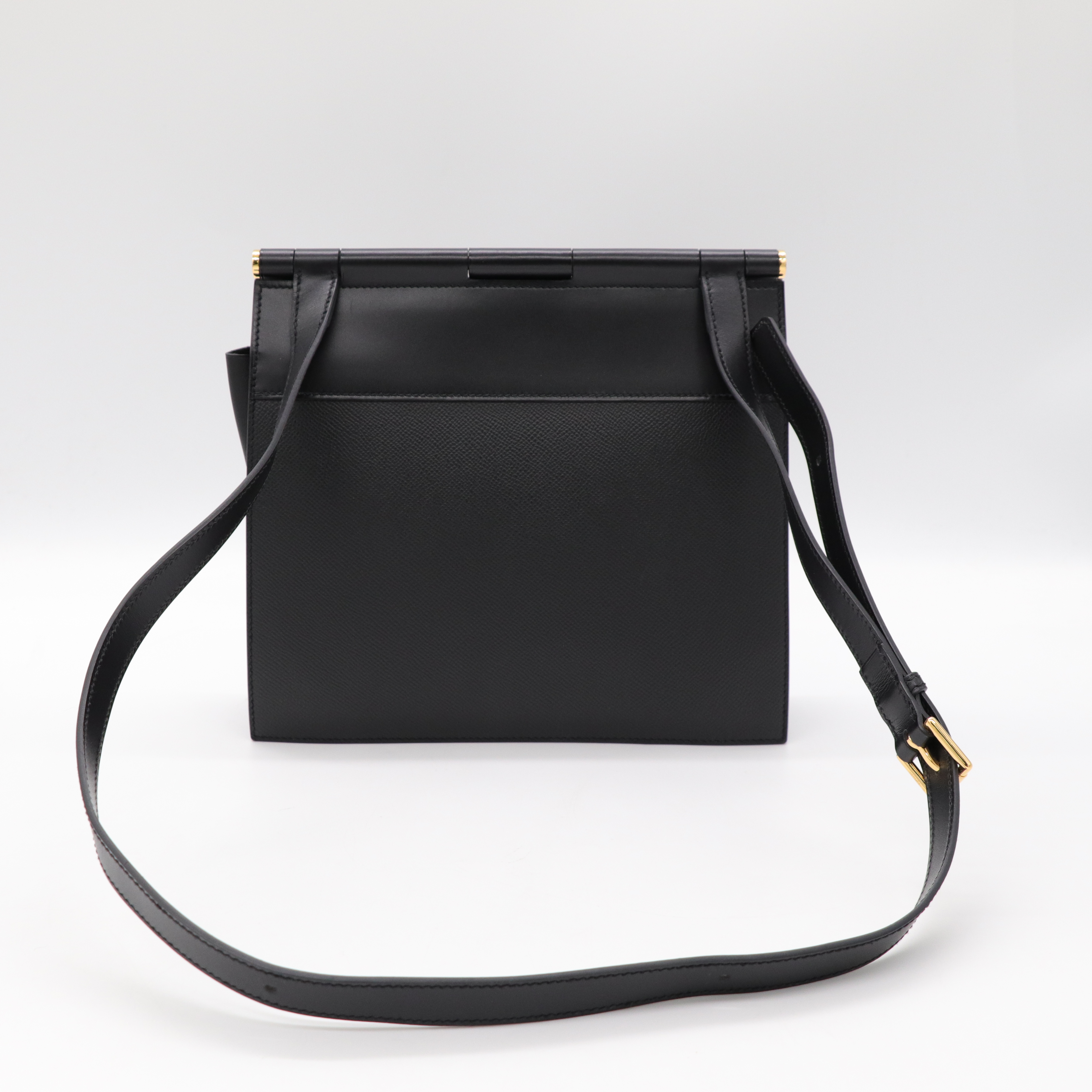 Hermès 愛馬仕 Sacabar  25 Box 牛皮 Epsom 牛皮  黑色 金釦 插銷包 肩背包-4