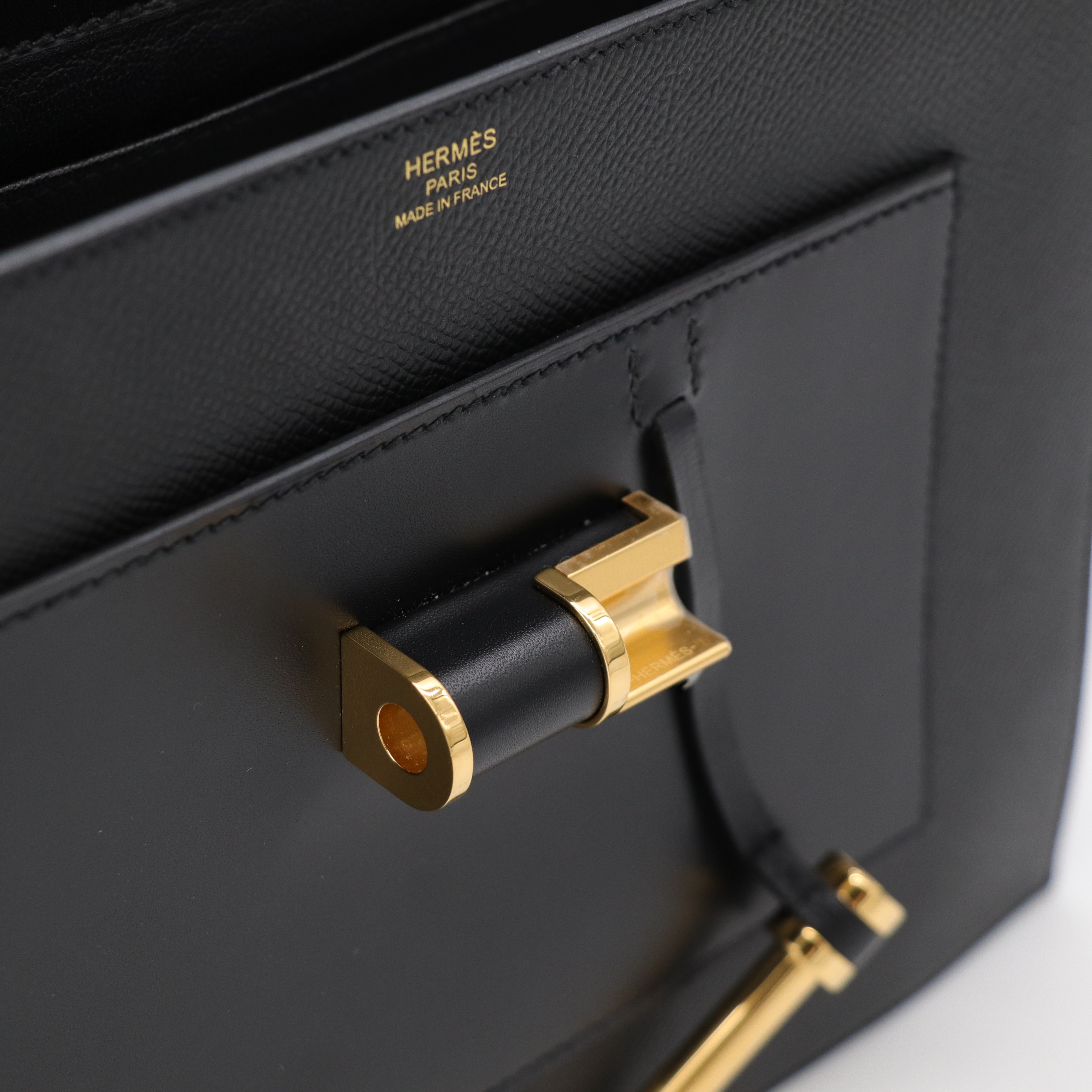 Hermès 愛馬仕 Sacabar  25 Box 牛皮 Epsom 牛皮  黑色 金釦 插銷包 肩背包-16