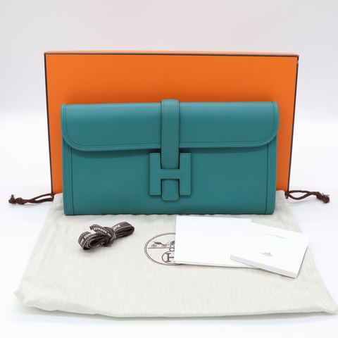 Hermès 愛馬仕 Jige Elan 29 Swift 絲絨綠 手拿包 A 刻