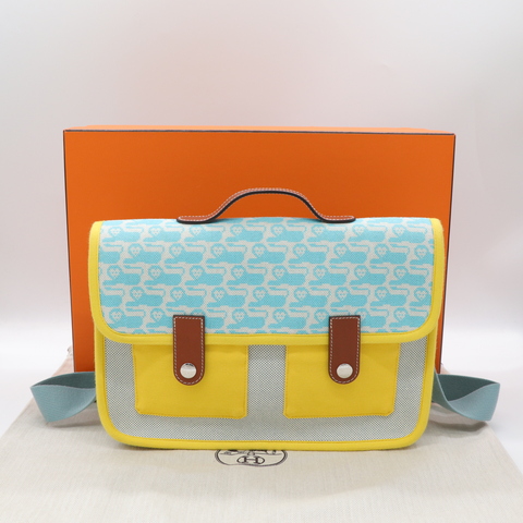 Hermès 愛馬仕  14米色 9R檸檬黃 7N糖果藍 帆布 銀扣 兒童 雙肩包 書包 後背包
