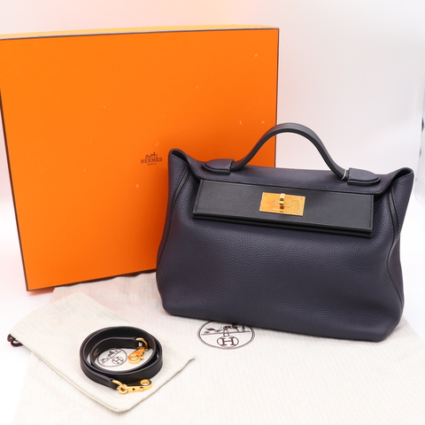 Hermès 愛馬仕 24/24  29 小號 深藍色 金釦 手提包 斜挎包 斜背包