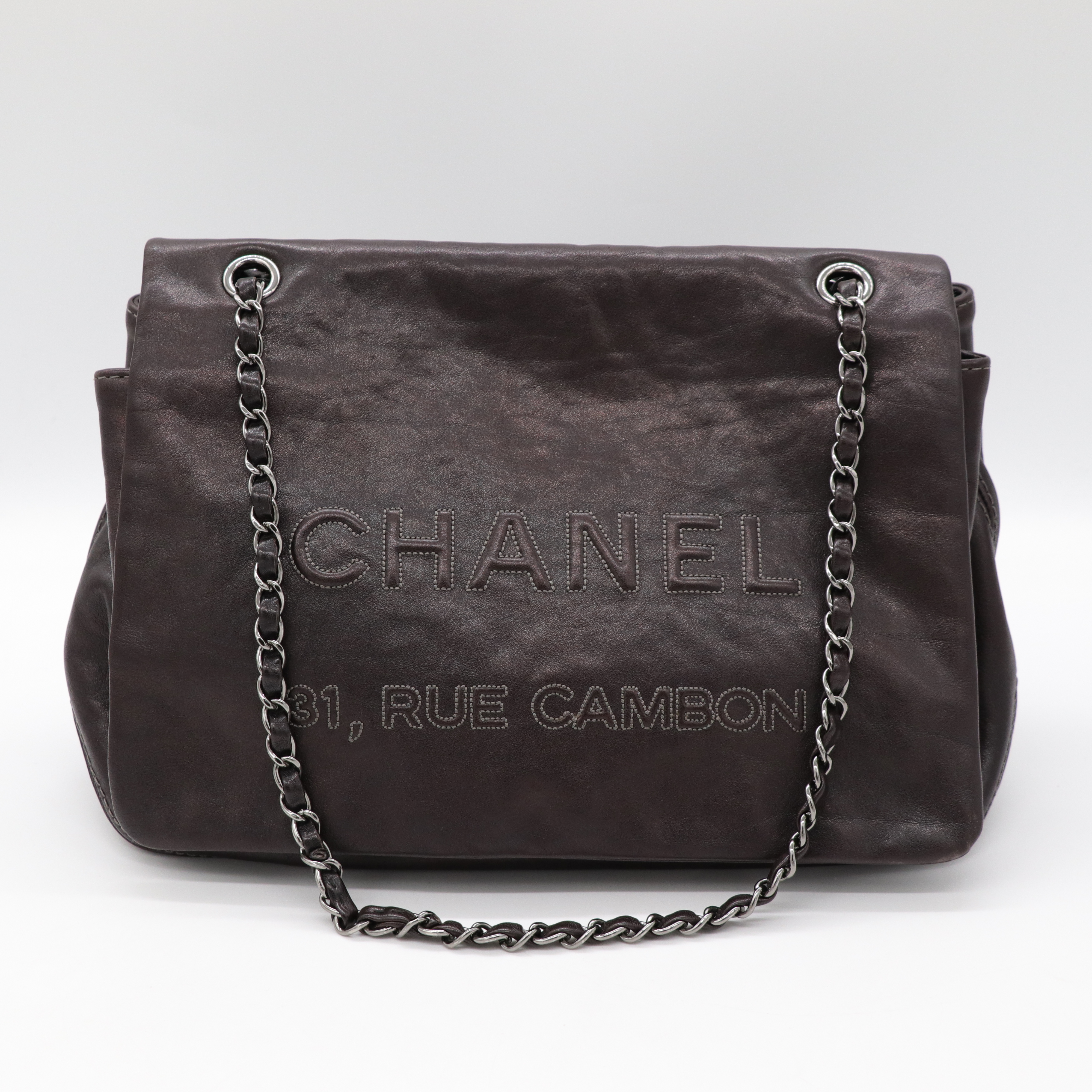 Chanel 香奈兒 咖黑色 牛皮 鏈條 單肩包-1