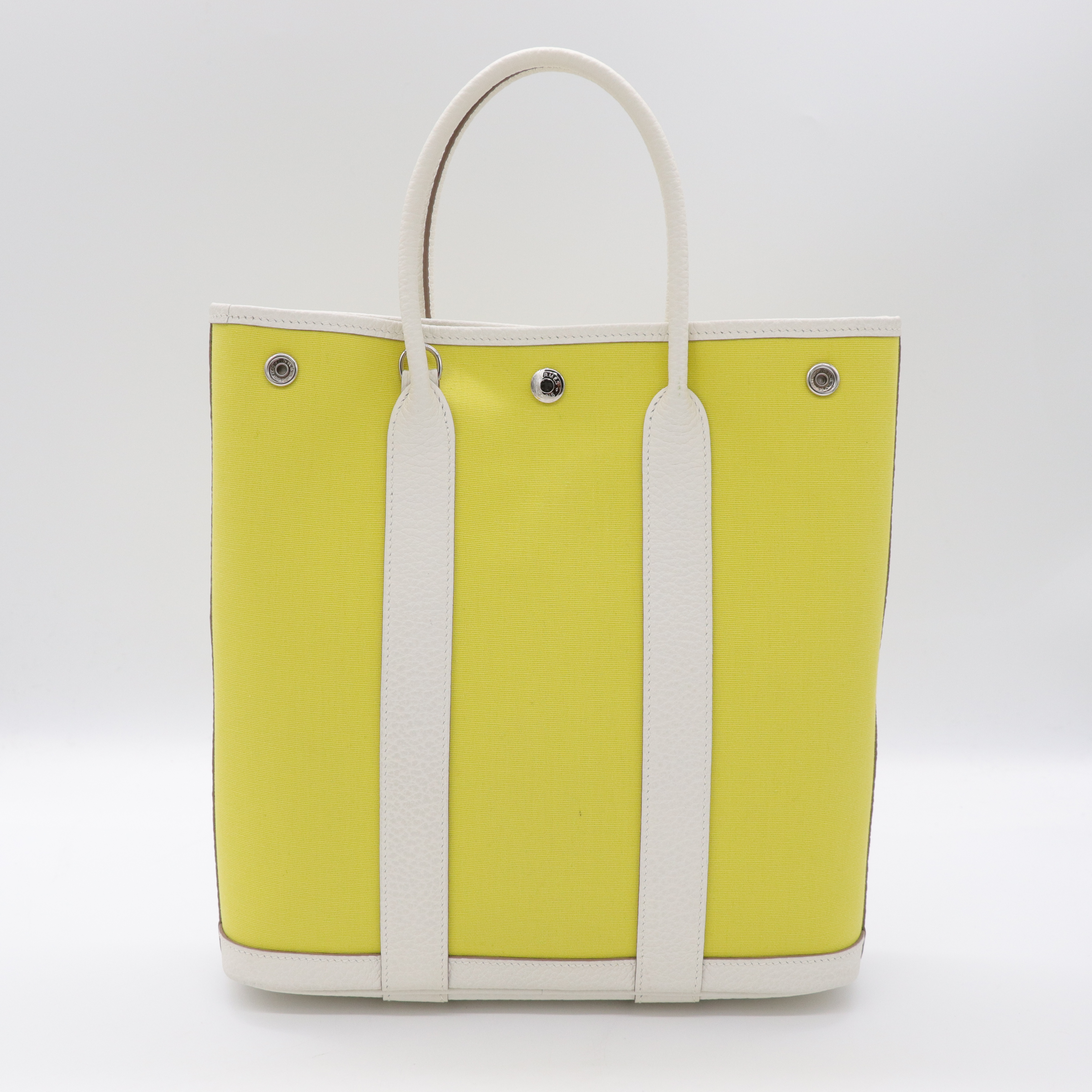 Hermès 愛馬仕 Garden File28 檸檬黃 帆布 白色 牛皮 銀扣 Y 刻-2