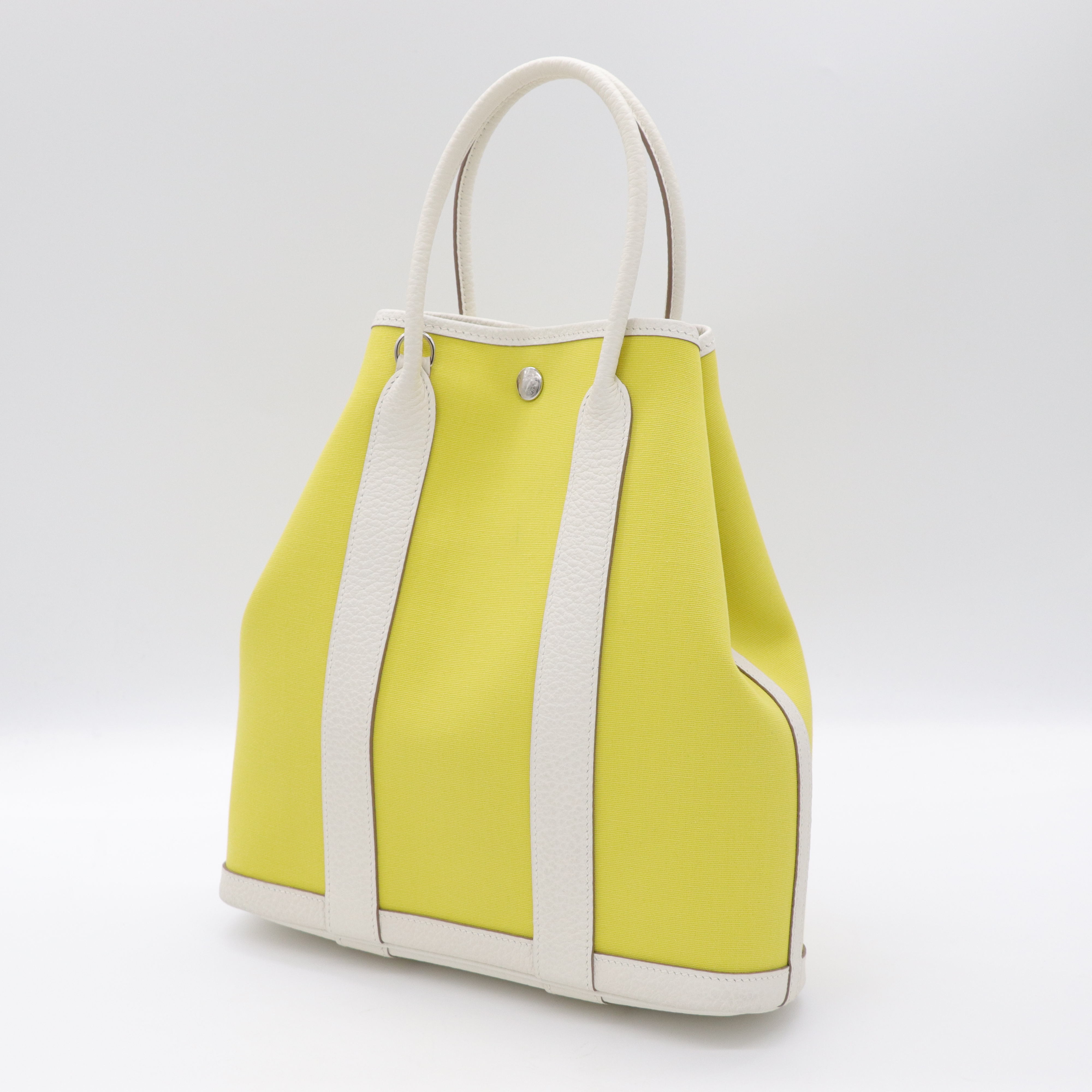 Hermès 愛馬仕 Garden File28 檸檬黃 帆布 白色 牛皮 銀扣 Y 刻-6