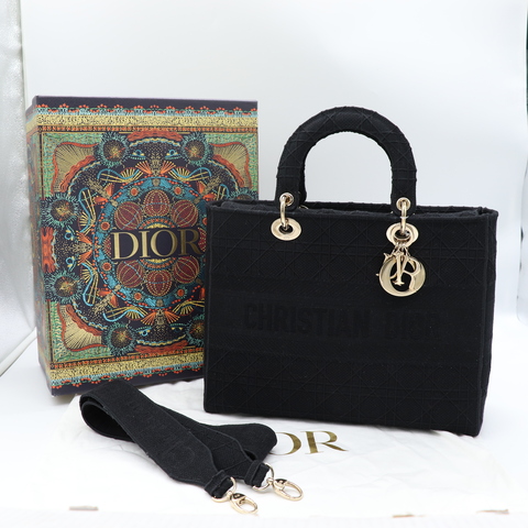 Dior 迪奧 黑色 藤格紋 手提包 附背帶