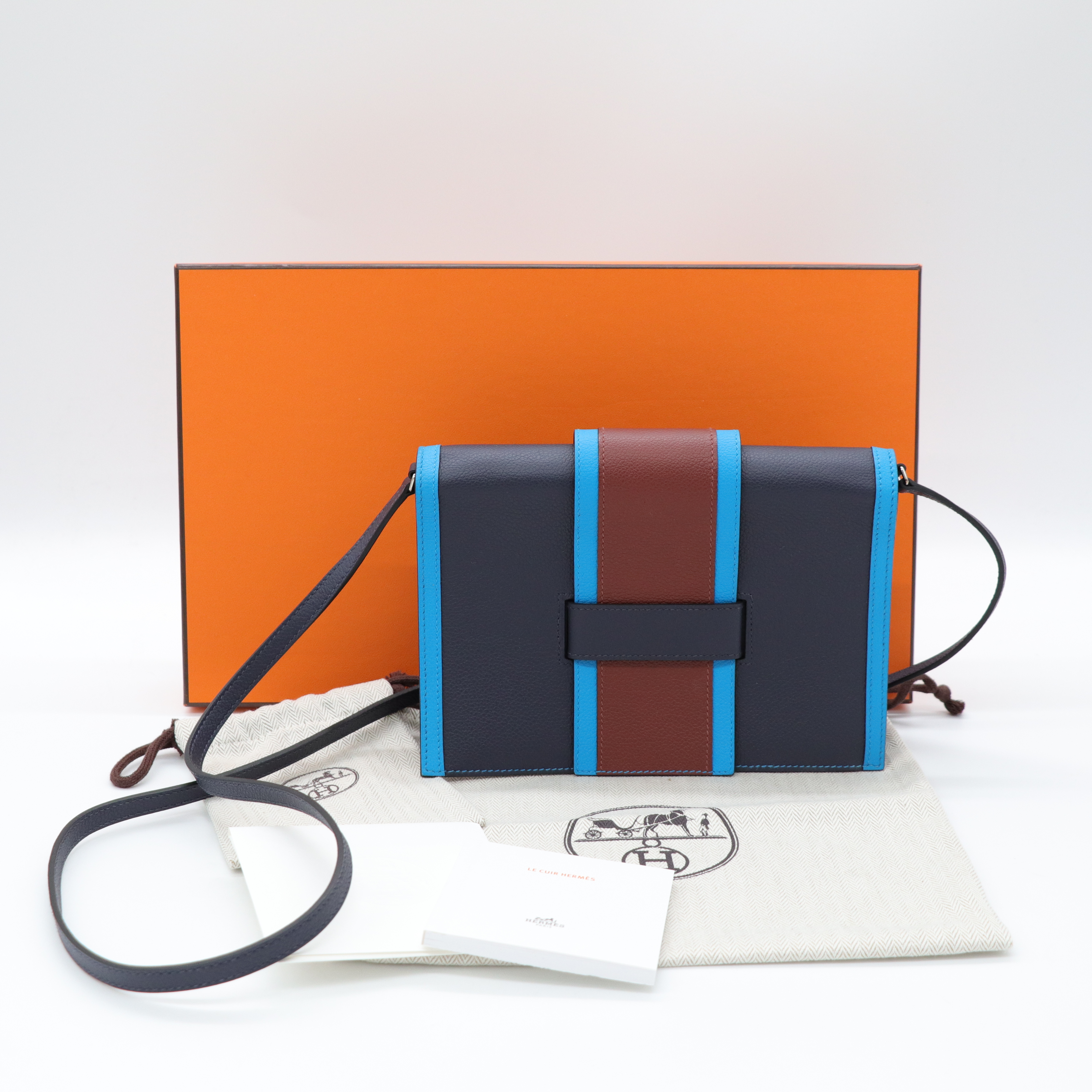 Hermès 愛馬仕 Passant H 靛藍色 x 坦桑尼亞藍 x  愛馬仕紅 Evercolor 牛皮  Passant H 斜挎包 Y 刻-8