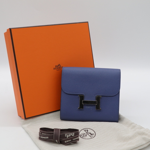 Hermès 愛馬仕 Constance 康康 藍色 Epsom 牛皮 短夾 錢包 A刻