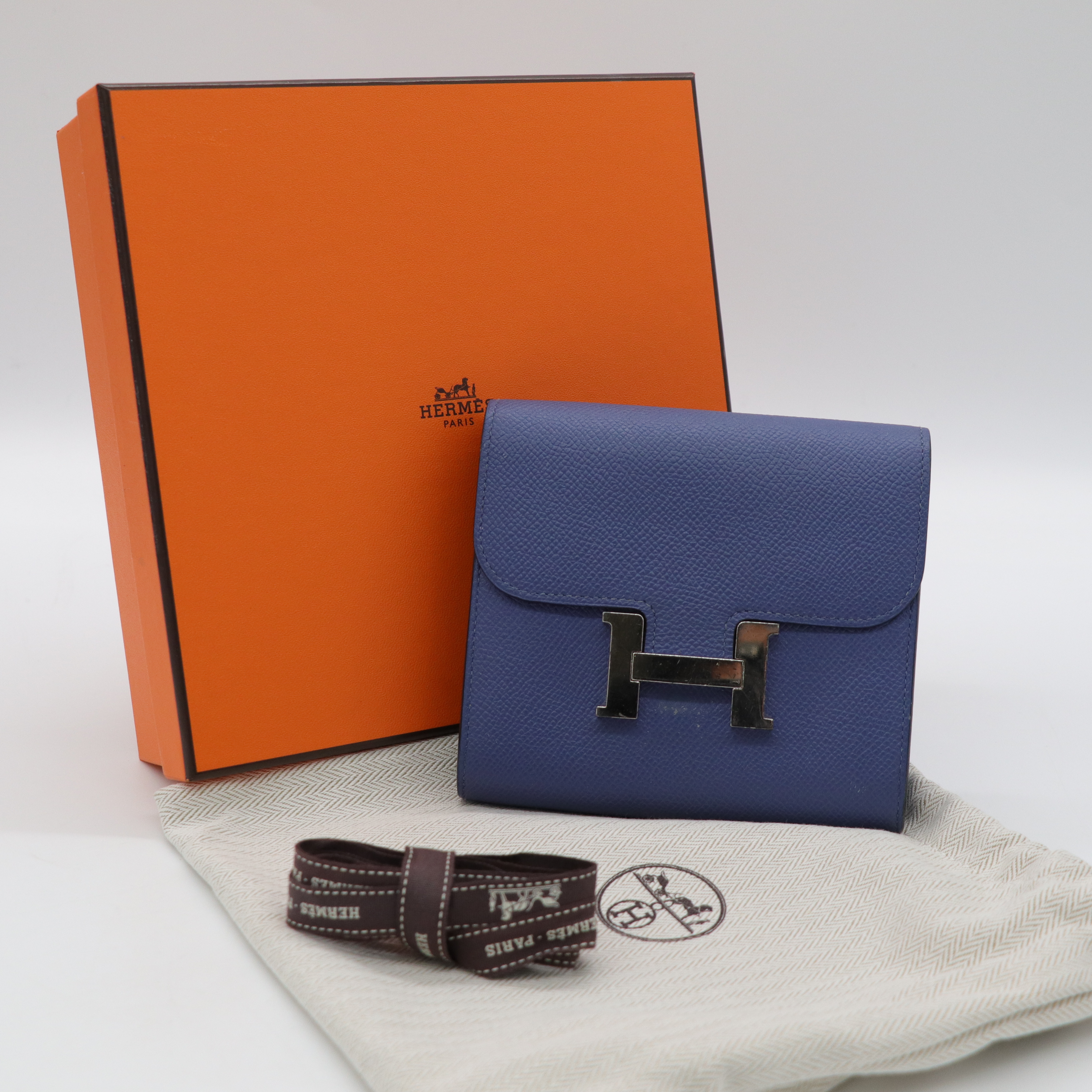 Hermès 愛馬仕 Constance 康康 藍色 Epsom 牛皮 短夾 錢包 A刻-5