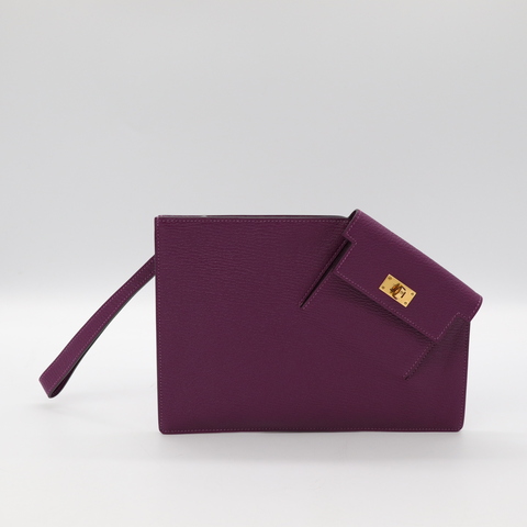 Hermès 愛馬仕 紫羅蘭色 山羊皮 拉鍊 手拿包 D刻