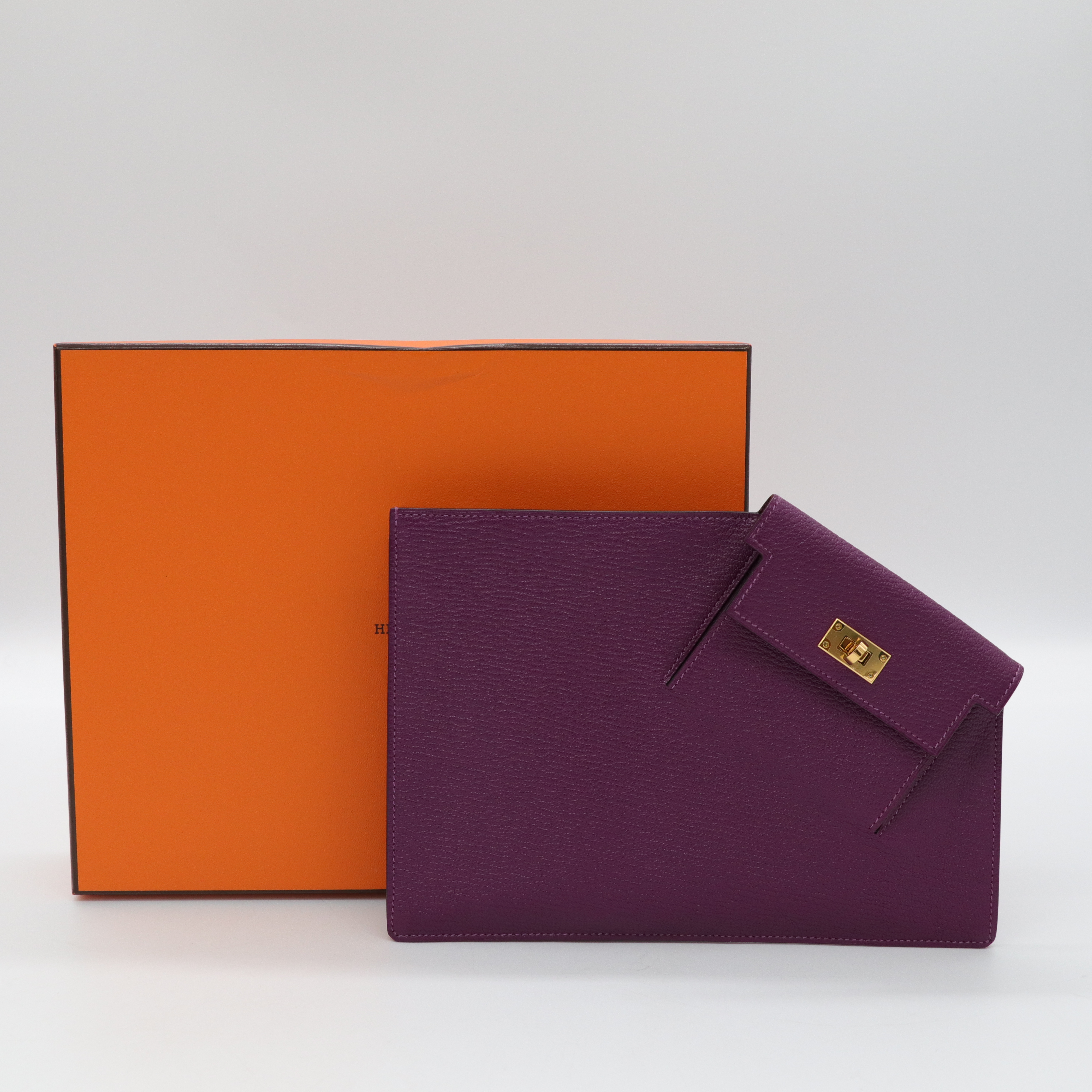 Hermès 愛馬仕 紫羅蘭色 山羊皮 拉鍊 手拿包 D刻-1