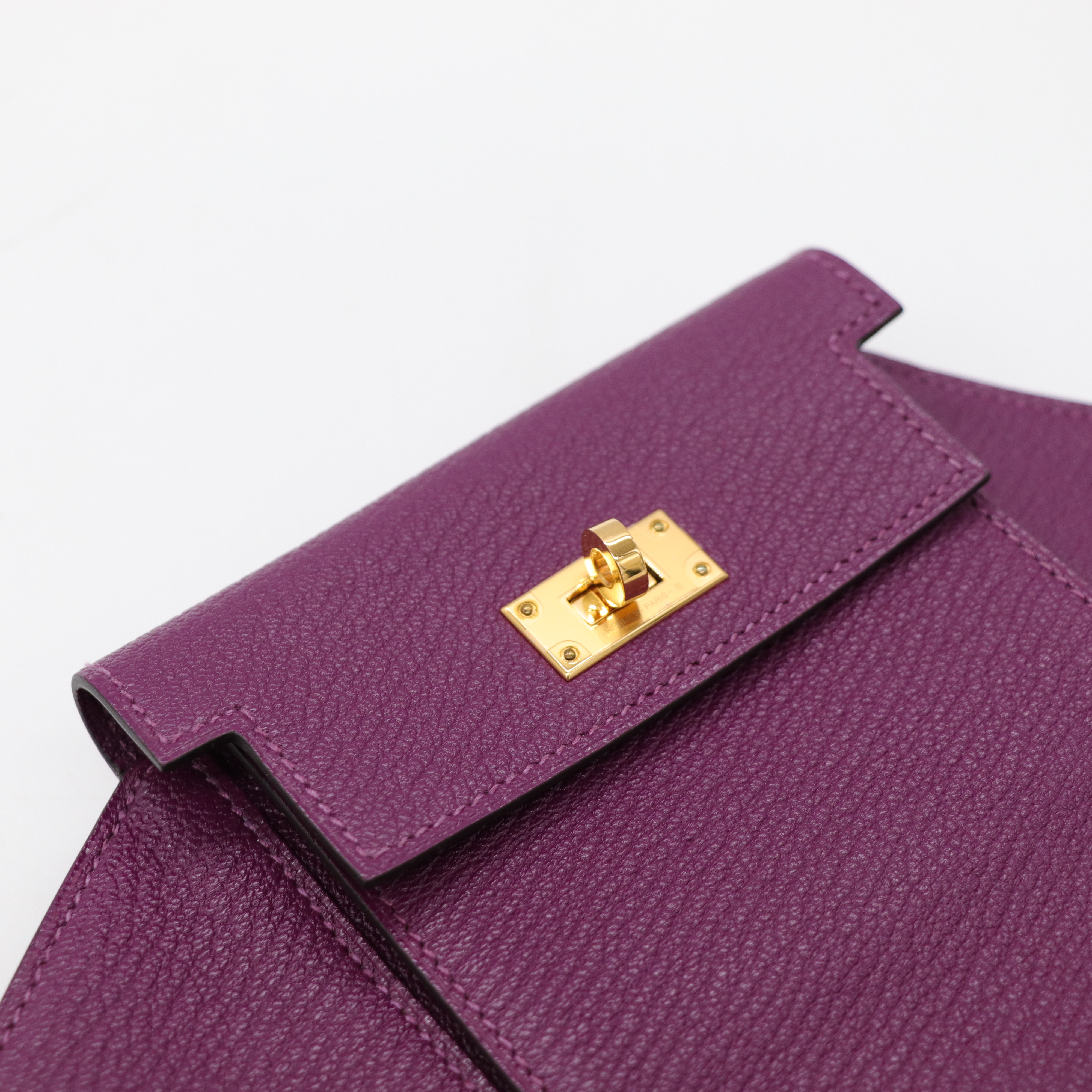 Hermès 愛馬仕 紫羅蘭色 山羊皮 拉鍊 手拿包 D刻-6
