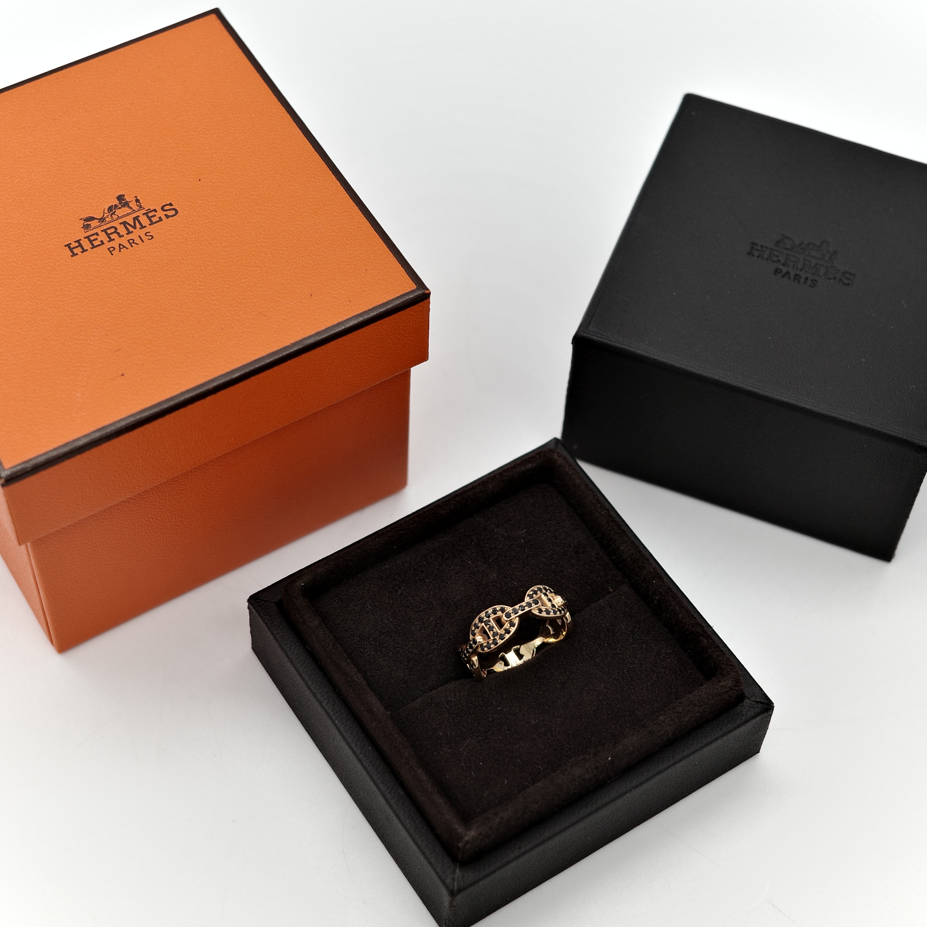 Hermès 愛馬仕  Chaine d'Ancre Enchainée PM 黑色尖晶石 K18PG 戒指 53 號-5