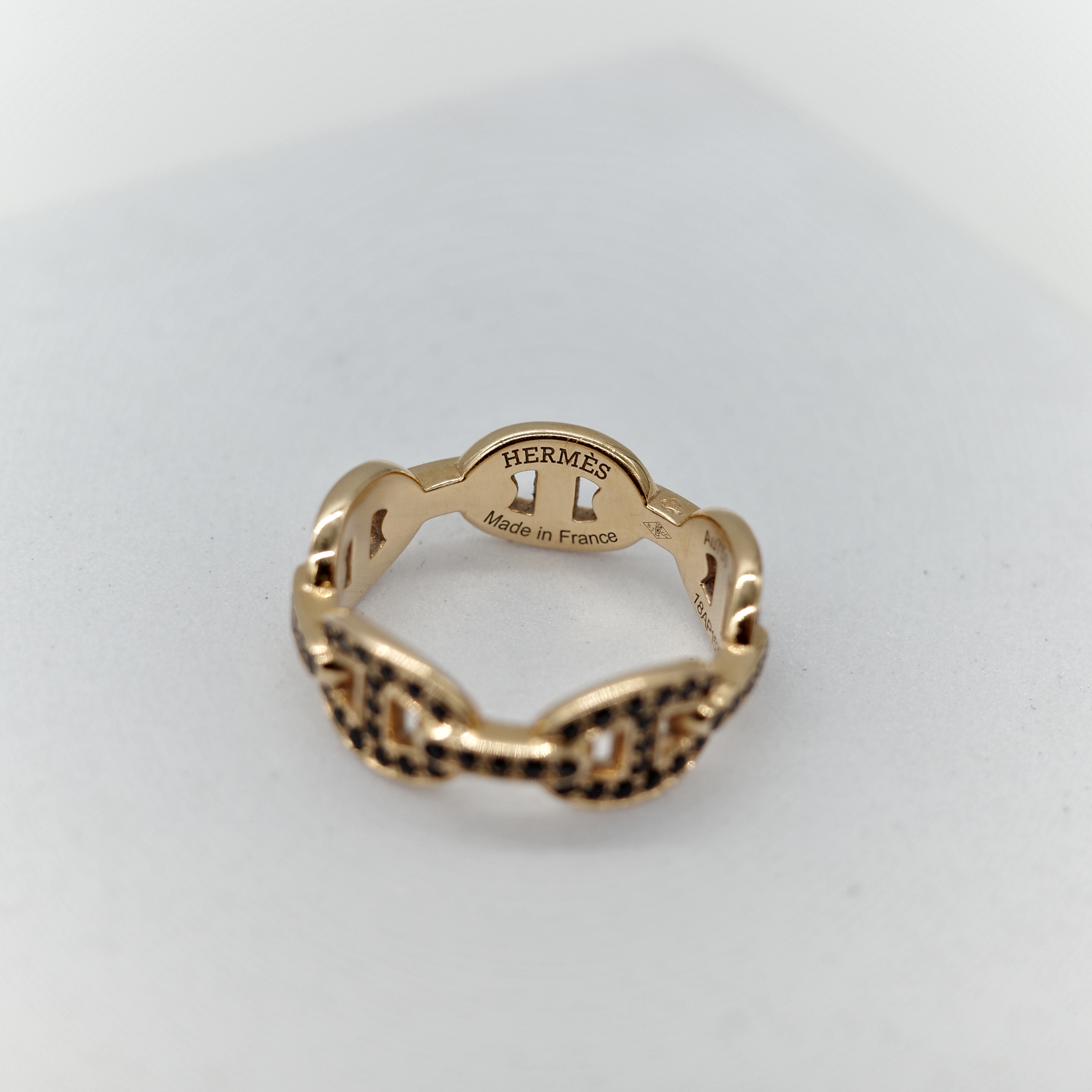 Hermès 愛馬仕  Chaine d'Ancre Enchainée PM 黑色尖晶石 K18PG 戒指 53 號-7