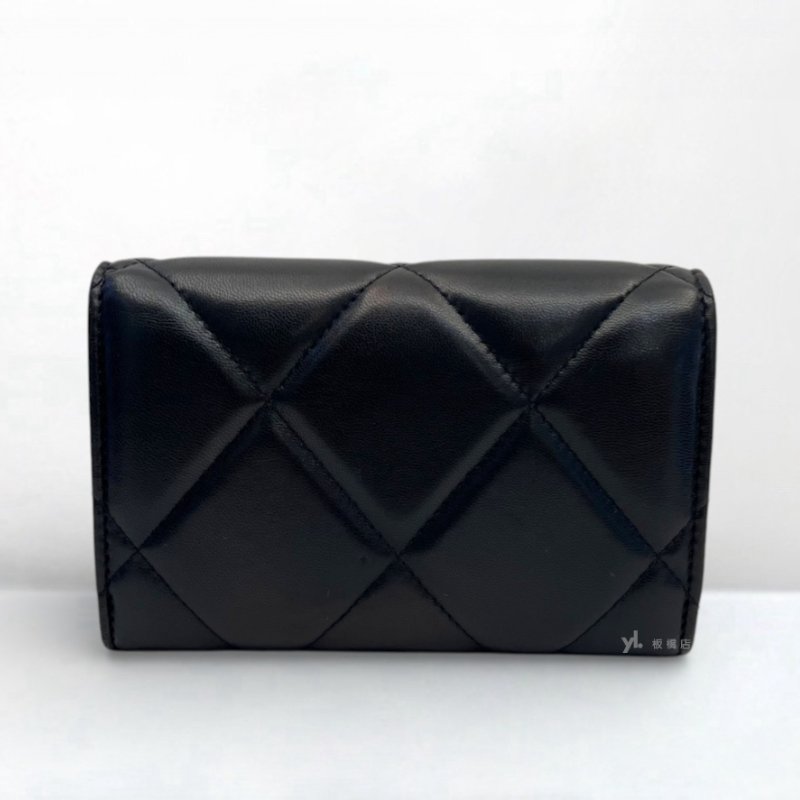 S5270-CHANEL 19黑羊皮金釦下蓋中夾AP2700-3