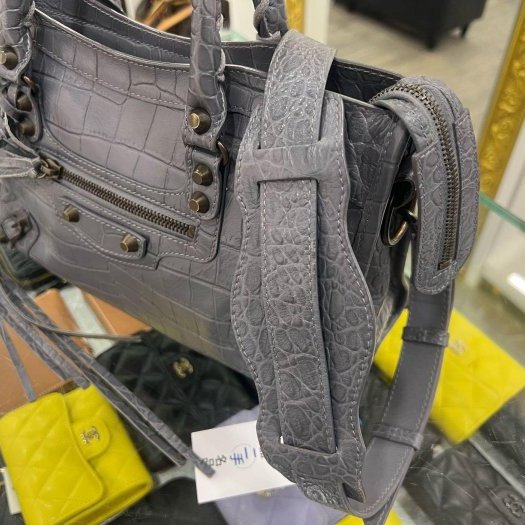 東區正精品㊣BALENCIAGA 431621 CITY'S 巴黎世家灰藍色全皮鱷魚壓紋小釦機車包斜背包手提包 RA1864-2