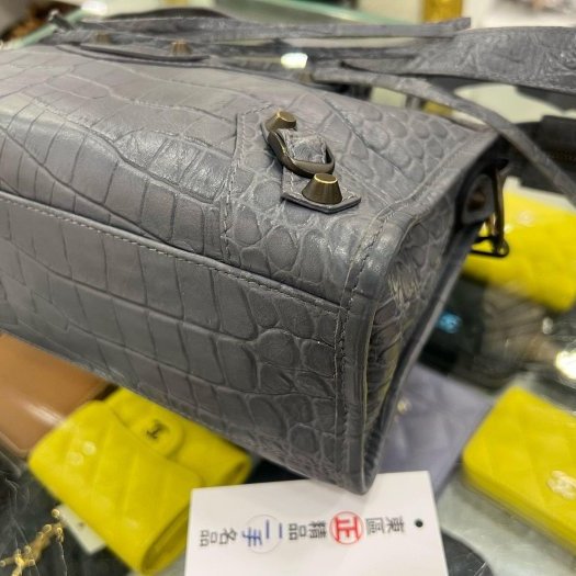 東區正精品㊣BALENCIAGA 431621 CITY'S 巴黎世家灰藍色全皮鱷魚壓紋小釦機車包斜背包手提包 RA1864-4