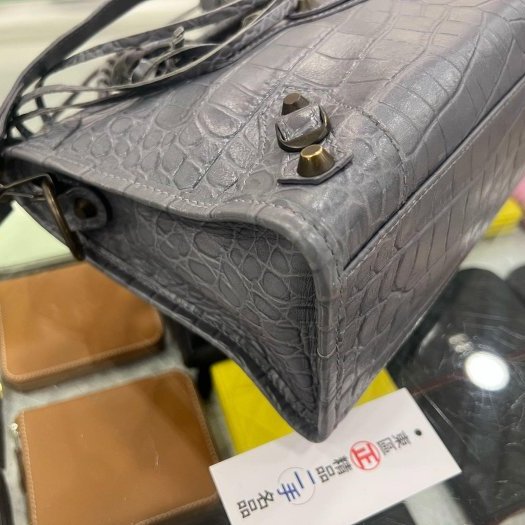 東區正精品㊣BALENCIAGA 431621 CITY'S 巴黎世家灰藍色全皮鱷魚壓紋小釦機車包斜背包手提包 RA1864-9
