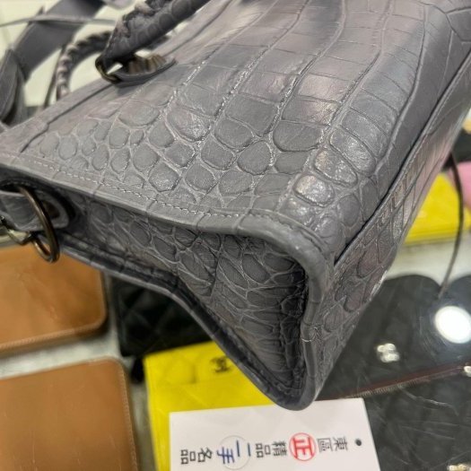 東區正精品㊣BALENCIAGA 431621 CITY'S 巴黎世家灰藍色全皮鱷魚壓紋小釦機車包斜背包手提包 RA1864-11