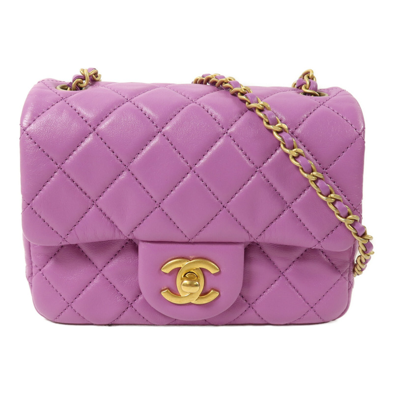 CHANEL 羊皮皮革Mini Classic 17 with Gold ball鏈帶肩背袋-0